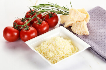 Shredded Italian hard parmesan cheese