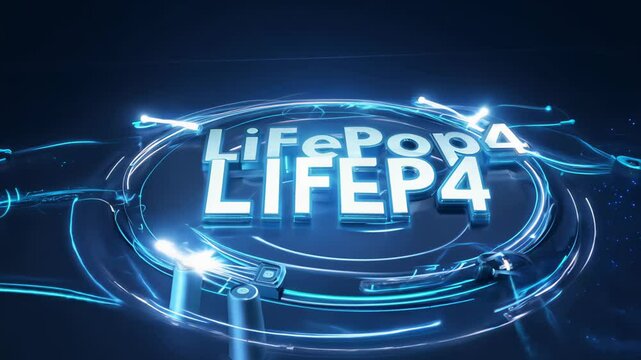 The inscription "LiFePo4" on the background of electrical discharges and a printed circuit board.
Concept: modern technologies, energy and batteries, innovation electricity.