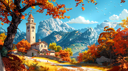 Naklejka premium illustration of medieval on autumn style cartoon and vector art