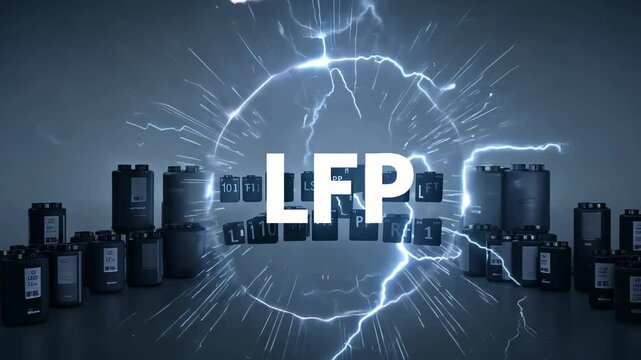 The inscription "LiFePo4" on the background of electrical discharges and a printed circuit board.
Concept: modern technologies, energy and batteries, innovation electricity.