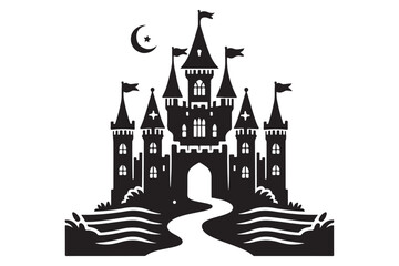 Obraz premium Vector silhouette sand castle black color logo