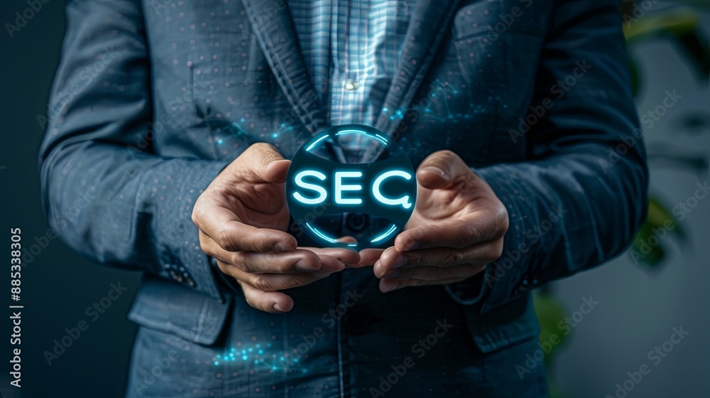 Aufkleber businessman touch automated data management system to create reports with kpis and indicators connec
