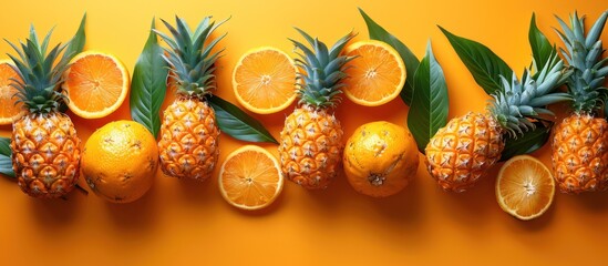 Tropical Fruits Still Life on Yellow Background