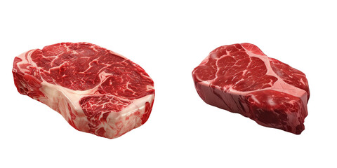 Obraz premium High-quality raw beef steaks with marbling, perfect for grilling, barbecuing, or gourmet cooking. Ideal for carnivores and steak enthusiasts.