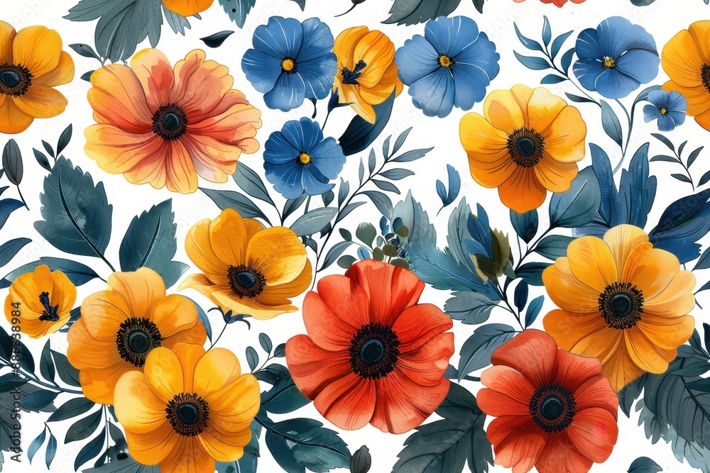 Wall mural floral watercolor seamless pattern