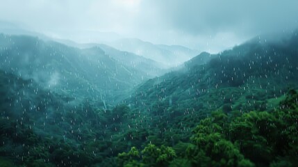 Obraz premium A majestic and clear photo of a mountain range partially obscured by a curtain of rain