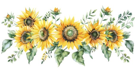 Yellow sunflowers for rustic wedding designs, thanksgiving decorations, greeting cards. Isolated elements on transparent background.