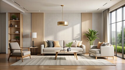 Modern living room with minimalist furniture and neutral color palette, modern, living room, minimalist