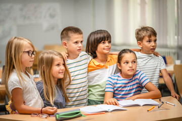 Fototapeta na wymiar Portrait of group of young students classmates in the classroom