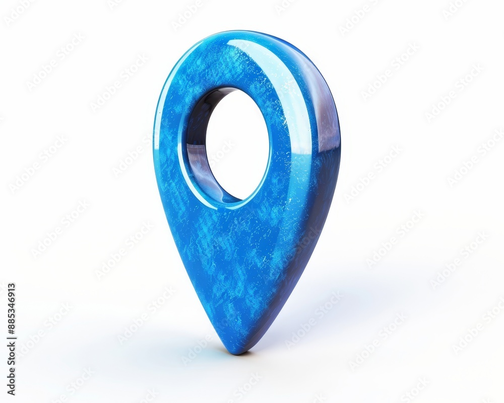 Poster isolated on white background with searching map direction navigator address, blue 3d icon represents