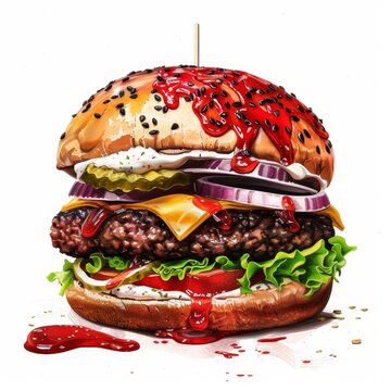 juicy burger with red sauce clip art preview