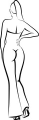 Sketch of Back View Of Woman In Pants. Vector illustration