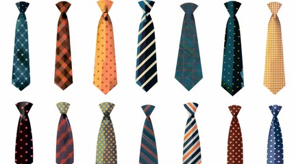 The modern necktie clipart collection includes icons isolated on a transparent background