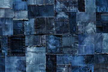 Creating a patchwork quilt out of denim scraps, which demonstrates a creative use of recycled materials