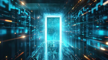 Fototapeta premium Data center abstract background. interior of server room. Digital information warehouse. Web hosting technology