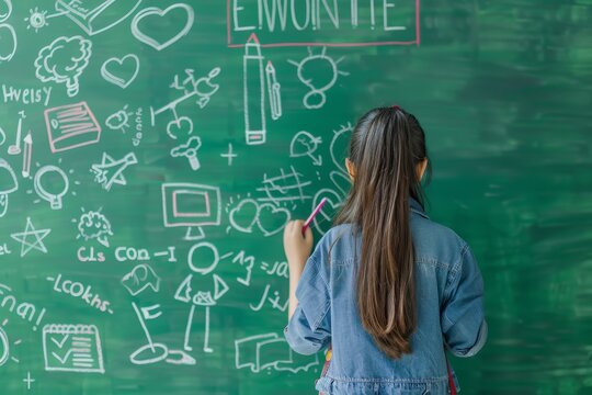 An elementary school student draws a doodle with their imagination for national back-to-school month, a concept that links education to children