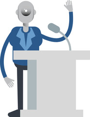 Robot Employee Character Speaking on Podium
