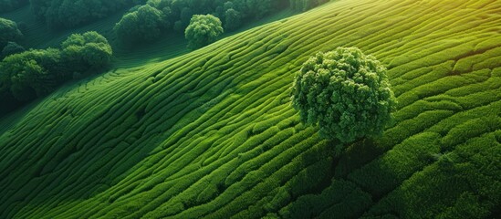 Aerial View of Lush Green Tea Plantation