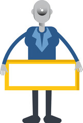 Robot Employee Character and Blank Signage
