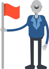 Robot Employee Character Holding Flag
