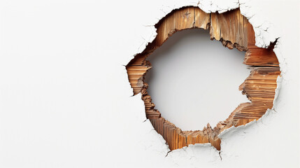A hole in a wall with wood around it