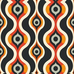 Retro seamless pattern with bold geometric shapes and vibrant colors