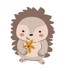 Fall childrens animal isolated clipart hedgehog. Forest wild pet with harvest clipart element. Hand drawn icon.
