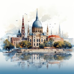 Obraz premium Modern and Simple Graphic Art of Budapest Cityscape