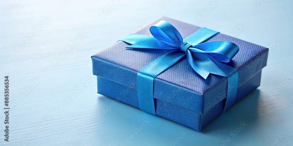 Poster Blue gift box with ribbon, perfect for special occasions and celebrations, gift, box, present, blue, ribbon, wrapping