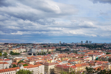 Obraz premium Cityscape view of Prague, capital of Czech republic, view from the Petrin hill park