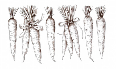 Carrot sketch hand drawn. Healthy food carrot illustration. Organic fresh vegetarian food drawing. Classic engrave, hand drawn, carrot pen ink sketch style. Farm market product, menu. AI Illustration