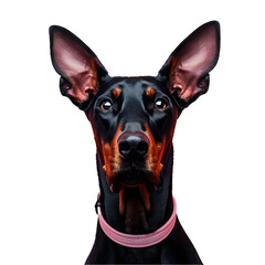 black doberman pinscher dog on pink background banner copy space left. Pet products store, vet clinic, grooming salon poster banner.