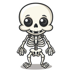 Cute cartoon skeleton with big eyes, adorable and spooky, perfect for Halloween or Day of the Dead decorations and designs.