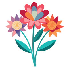 flat design colorful flowers with green stems and leaves