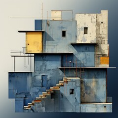 Abstract Blue Architecture with Sophisticated and Thin Linear Elements