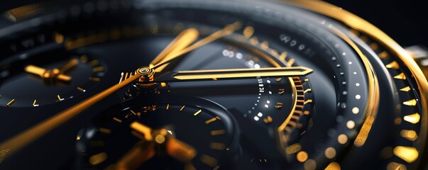 a black and gold speedometer with a black background