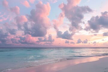Pink Sunset Sky Over the Beach