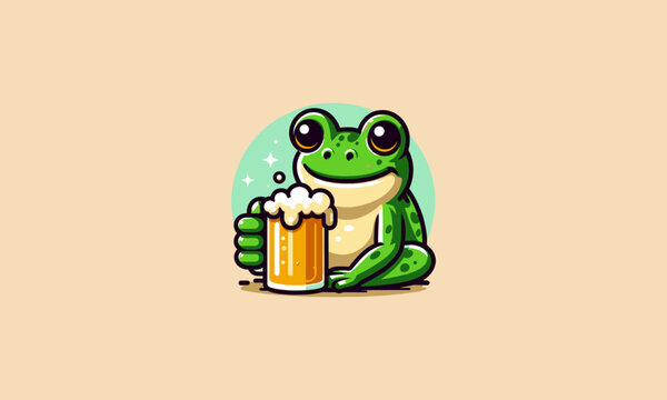 frog hold cold beer vector flat design