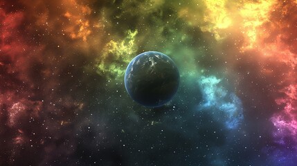 Obraz premium A colorful space background with a blue planet in the middle