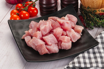 Diced raw turkey fillet cubes