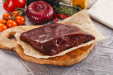 Raw beef liver for cooking