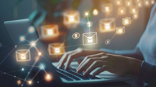 email marketing concept, email with notification alert, Direct selling project in customer list business for email  - Powered by Adobe