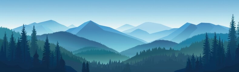 Naklejka premium Scenic Mountain Landscape with a Silhouetted Forest