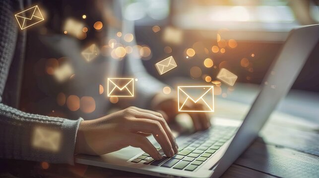 email marketing concept, email with notification alert, Direct selling project in customer list business for email 