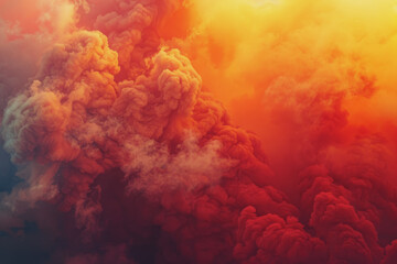 The powerful smoke is a fiery mix of red, yellow, and orange, like a volcanic eruption.