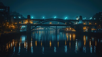 Night shot of an illuminated bridge