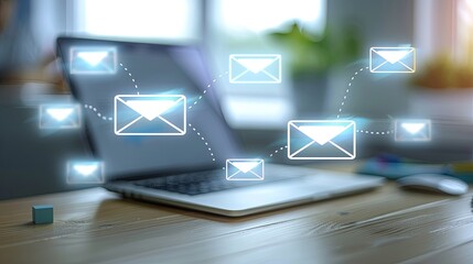 email marketing concept, email with notification alert, Direct selling project in customer list business for email 