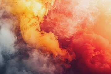 The powerful smoke is a fiery mix of red, yellow, and orange, like a volcanic eruption.