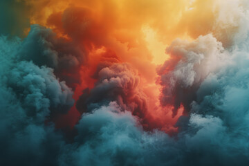 The powerful smoke is a fiery mix of red, yellow, and orange, like a volcanic eruption.