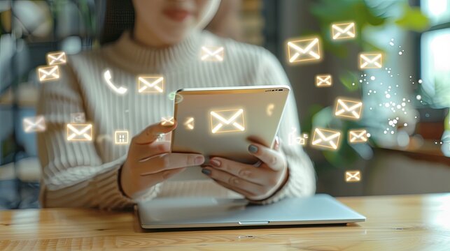 email marketing concept, email with notification alert, Direct selling project in customer list business for email 